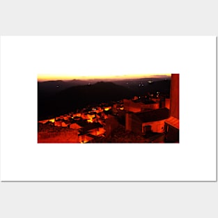 Sunset over the Roofs of  Calascibetta, Sicily 2012 Posters and Art